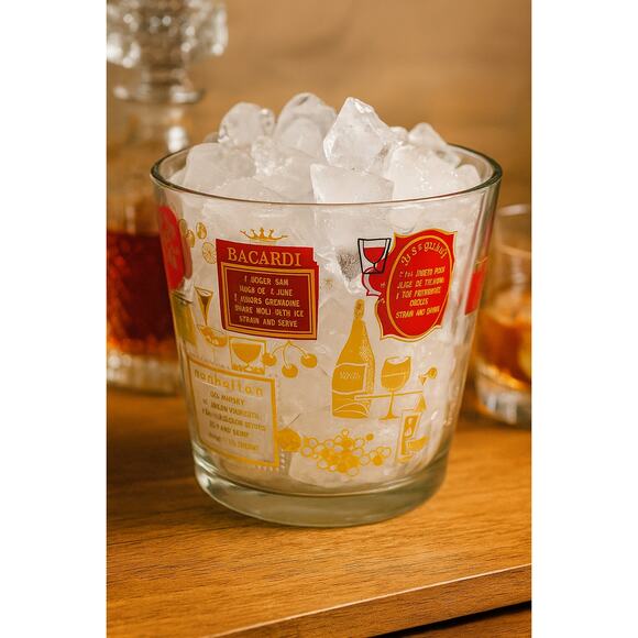 Vintage Jeannette Cocktail Ice Bucket 6” Barware Red & Gold Mid-Century Style - Picture 1 of 10